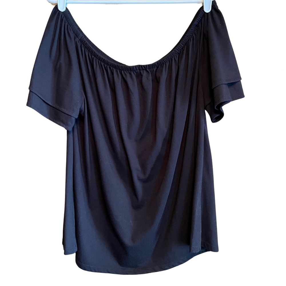 Black Smocked Short Sleeve Relaxed Blouse